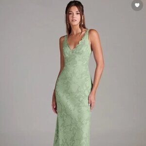 AZAZIE Tianna Dress Womens 4 Dusty Sage Sheath Lace Floral Burnout Bridesmaid